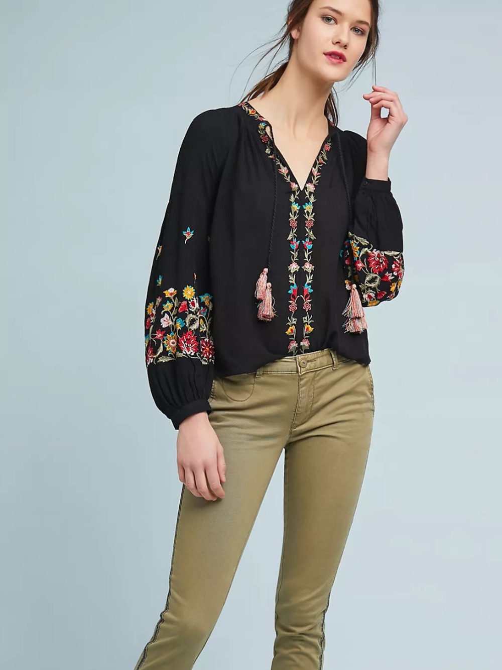 Maeve Lanie Embroidered Peasant Blouse XS